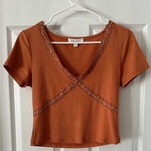 Pink Rose Copper Lacy Crop Top‎ - Size L Perfect for Summer